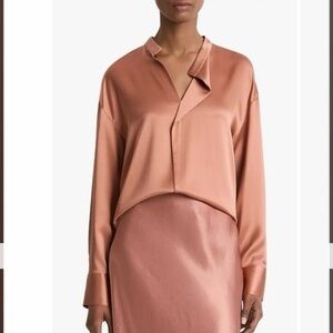 Vince Draped Silk Shirt in Petal Amber Size XS